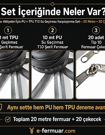 Outdoor Atölyeleri İçin PU + TPU T10 Su Geçirmez Şerit Fermuar Seti – 20 Metre + 20 Çekecek - ST-0011