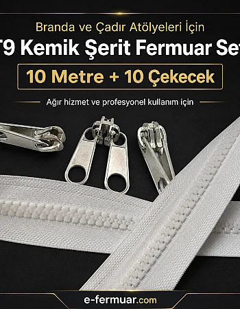 Branda ve Çadır Atölyeleri İçin T9 Kemik Şerit Fermuar Seti – 10 Metre + 10 Çekecek - ST-0012