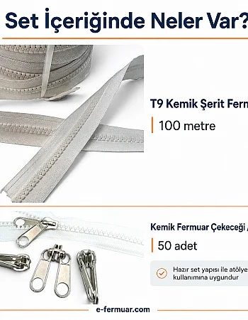 Branda ve Çadır Atölyeleri İçin T9 Kemik Şerit Fermuar Seti – 100 Metre + 50 Krüsör- ST-0012T9-100M50K