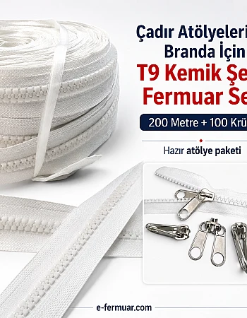 Branda ve Çadır Atölyeleri İçin T9 Kemik Şerit Fermuar Seti – 200 Metre + 100 Krüsör -ST-0012T9-200M100K