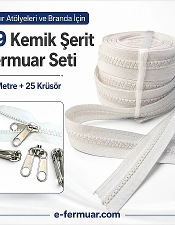 Branda ve Çadır Atölyeleri İçin T9 Kemik Şerit Fermuar Seti – 50 Metre + 25 Krüsör- ST-0012T9-50M25K