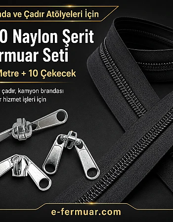 Branda ve Çadır Atölyeleri İçin T20 Naylon Şerit Fermuar Seti – 10 Metre + 10 Çekecek - ST-0013
