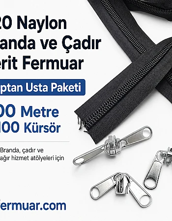 Branda ve Çadır Atölyeleri İçin T20 Naylon Şerit Fermuar Seti – 200 Metre + 100 Krüsör - ST-0013T20-200M100C