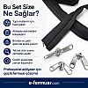 200 metre uzunluğundaki T20 naylon fermuar ve 100 krüsör içerir.