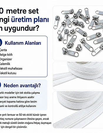 Atölyeler İçin Tip 10 Naylon Şerit Fermuar Orta Seviye Seti – 100 Metre + 50 Tek Elcikli Kürsör ST-T10T-NAYLON-100M50C