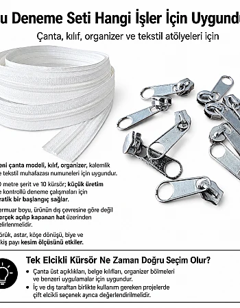 Atölyeler İçin Tip 10 Naylon Şerit Fermuar Deneme Seti – 10 Metre + 10 Tek Elcikli Kürsör ST-T10T-NAYLON-10M10C