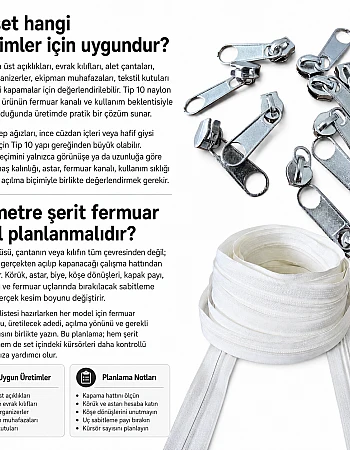 Atölyeler İçin Tip 10 Naylon Şerit Fermuar Orta Seviye Seti – 50 Metre + 25 Tek Elcikli Kürsör ST-T10T-NAYLON-50M25C