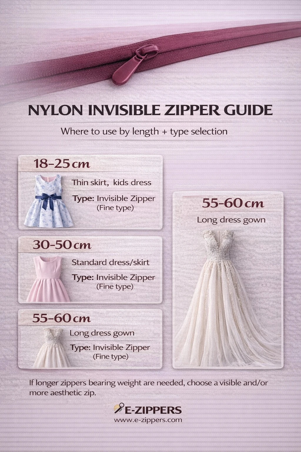 Nylon Invisible Zipper Guide – 18-25cm 30-50cm 55-60cm Usage | E-Fermuar