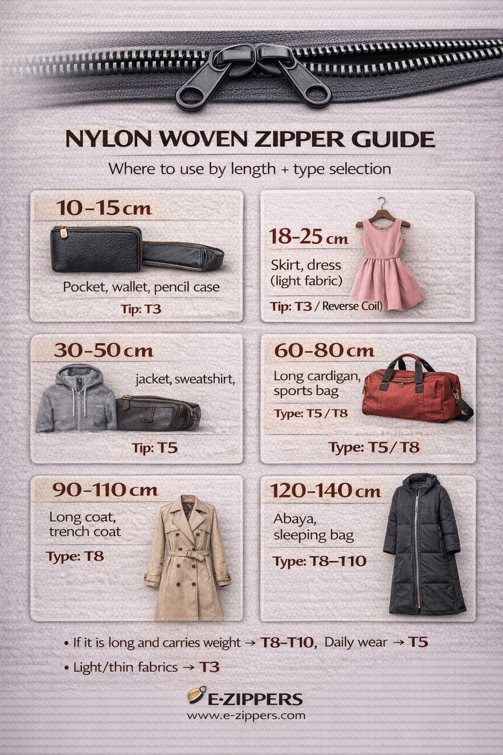 Nylon Woven Zipper Guide – How Many cm Goes Where | E-Fermuar