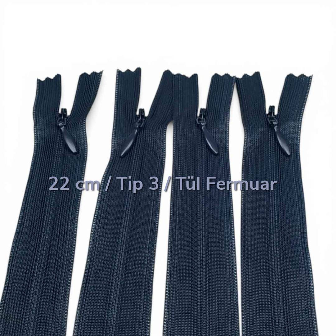 22 cm Tül Şeritli Gizli Fermuar | Elbise, Etek ve İç Cep İçin | ZPHSN0022TUL