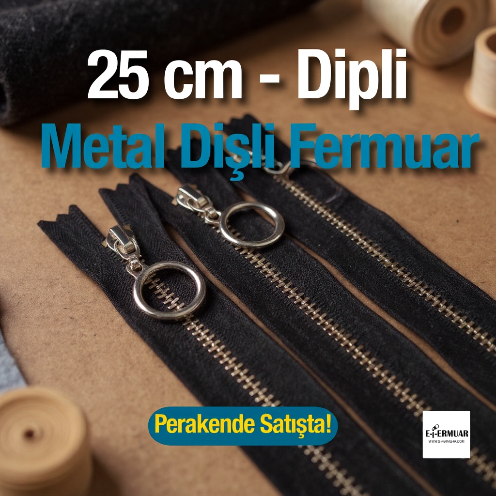 Metal Fermuar 25 cm T 5 Metal Dişli Beyaz Dipli  ZPHSN0025T5