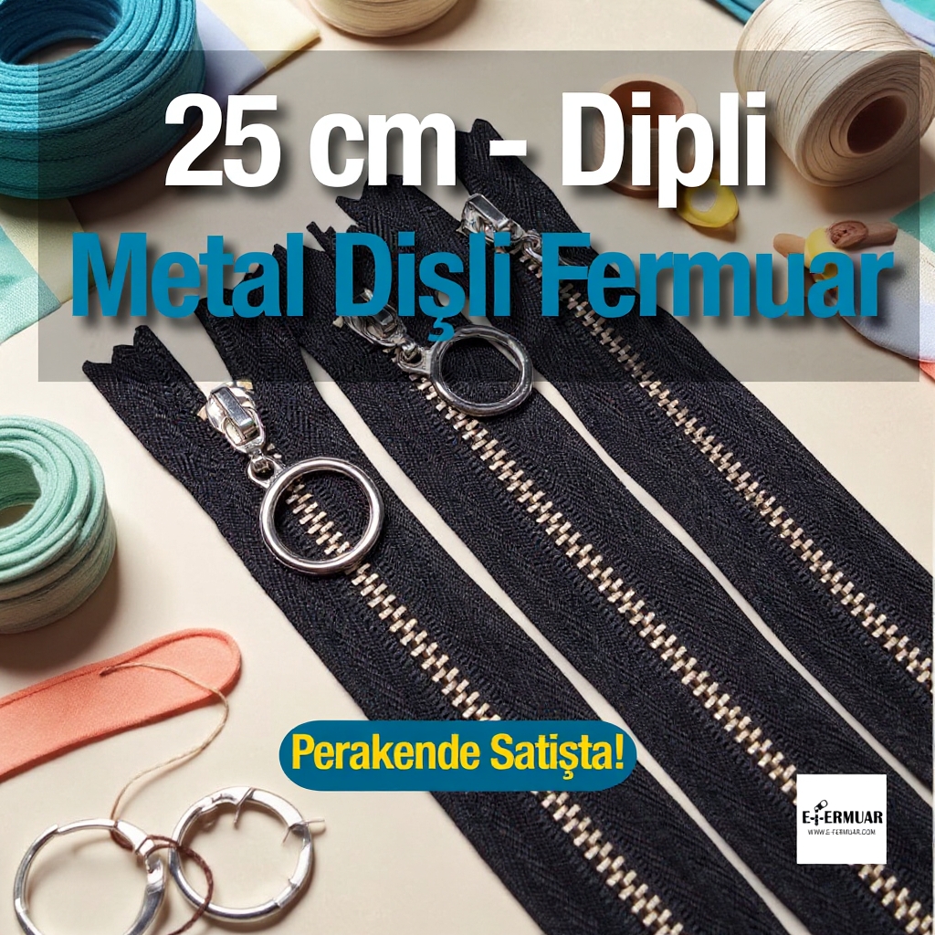 Metal Fermuar 25 cm T 5 Metal Dişli Beyaz Dipli  ZPHSN0025T5