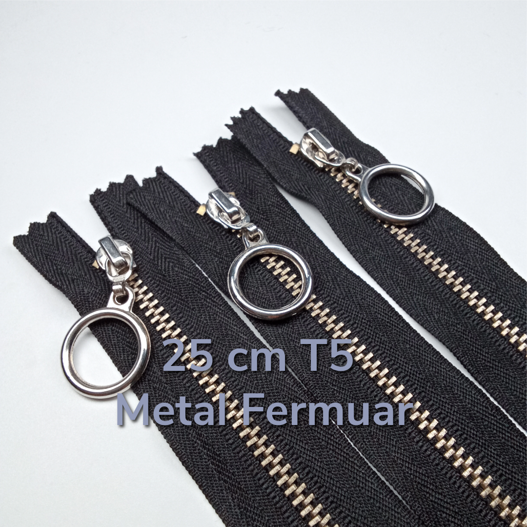 Metal Zipper 25 cm #5 0,27 yrd Metal Toothed White Bottom ZPHSN0025T5