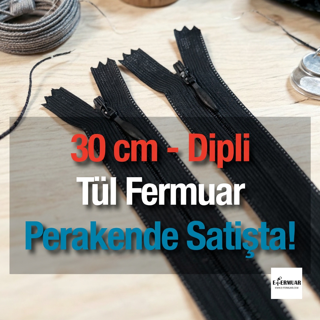 Gizli Fermuar 30 cm Etek ve Elbise Fermuarı Siyah kapalı Uçlu ZPHSN0030TUL