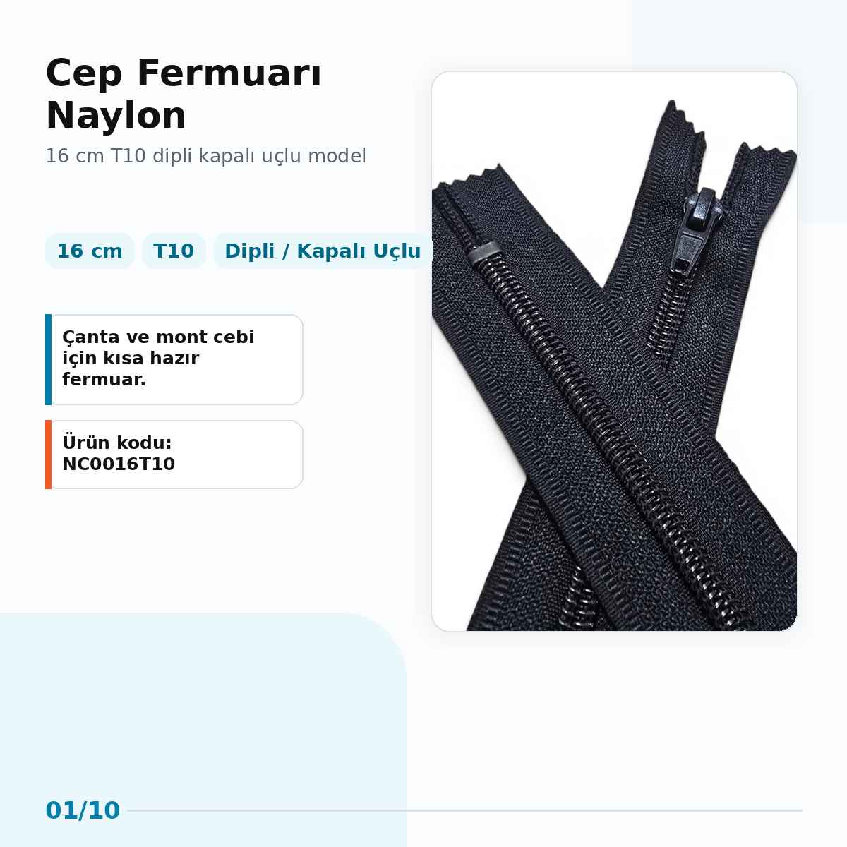 16 cm Cep Fermuarı Naylon Fermuar T10 Nc0016T10
