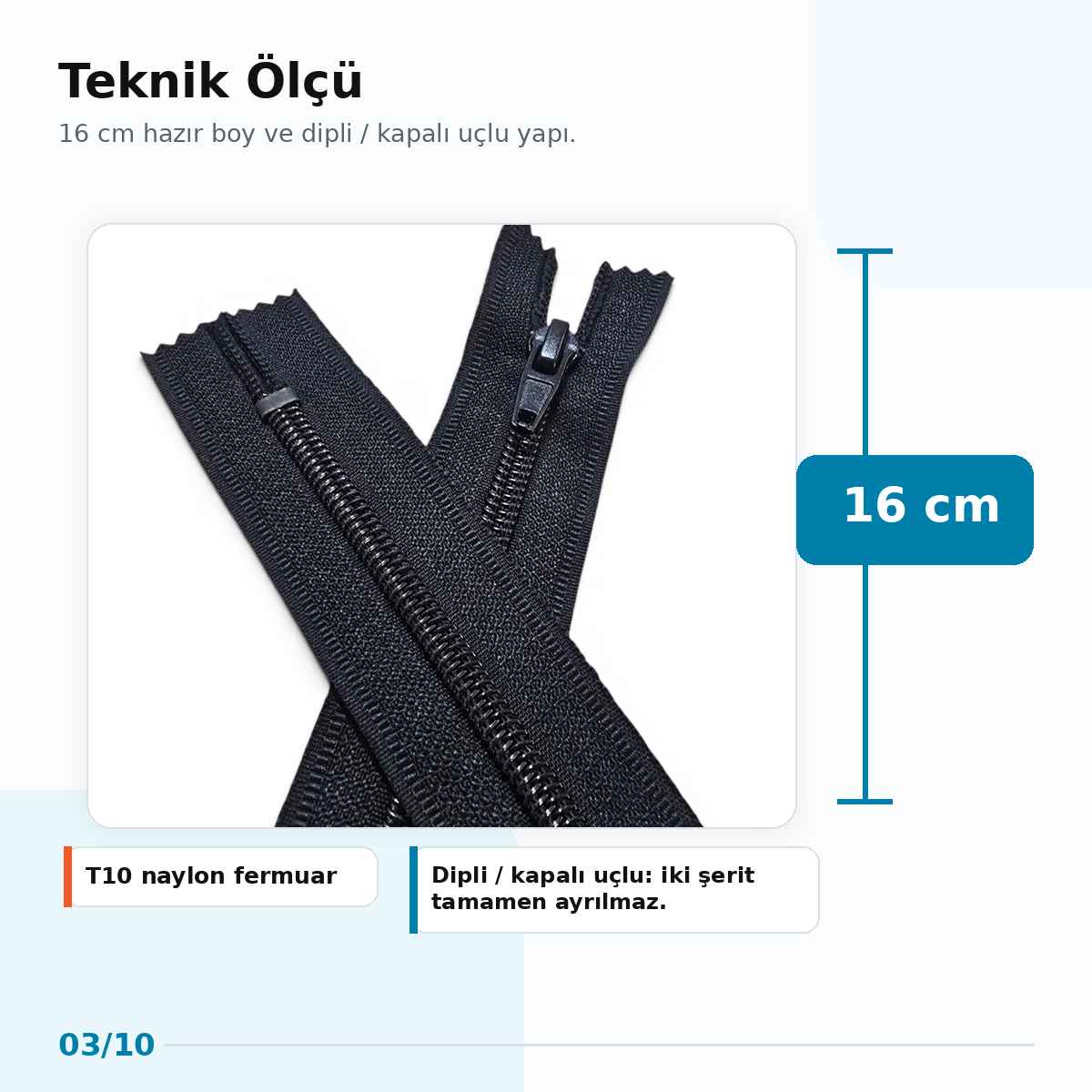 16 cm Cep Fermuarı Naylon Fermuar T10 Nc0016T10