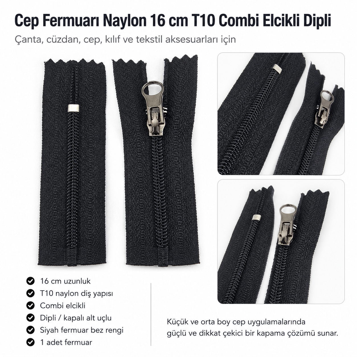 16 cm Combi Handle Nylon Pocket with Zipper Bottom - NC0016T10C
