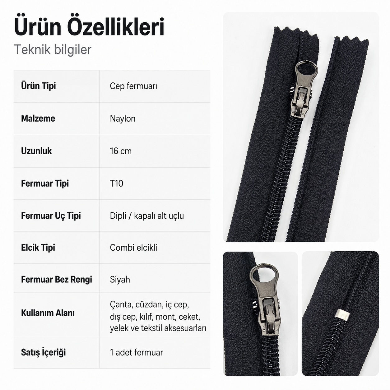 16 cm Combi Handle Nylon Pocket with Zipper Bottom - NC0016T10C
