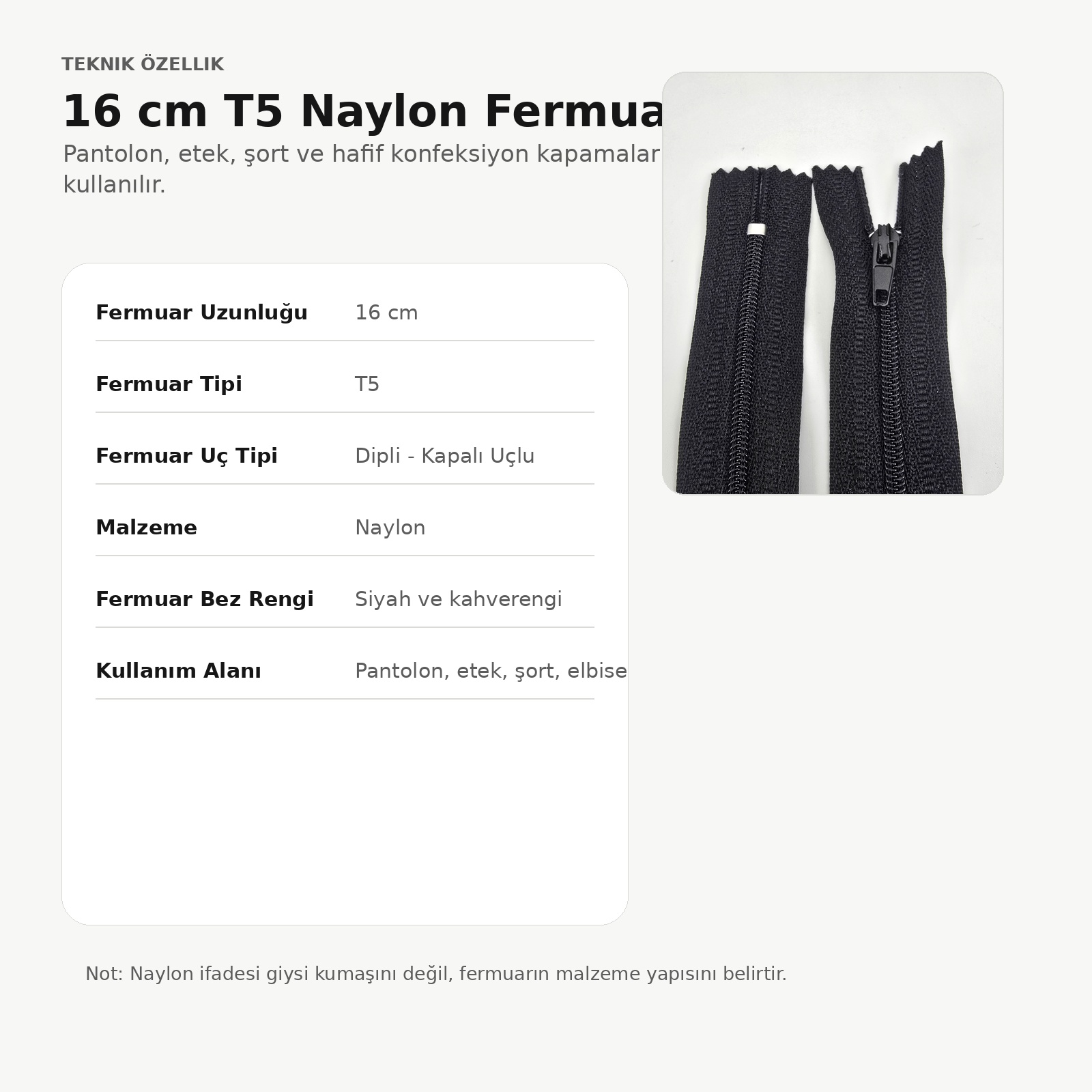 16 Cm Naylon Cep Fermuarı Dipli -  NC0016T5