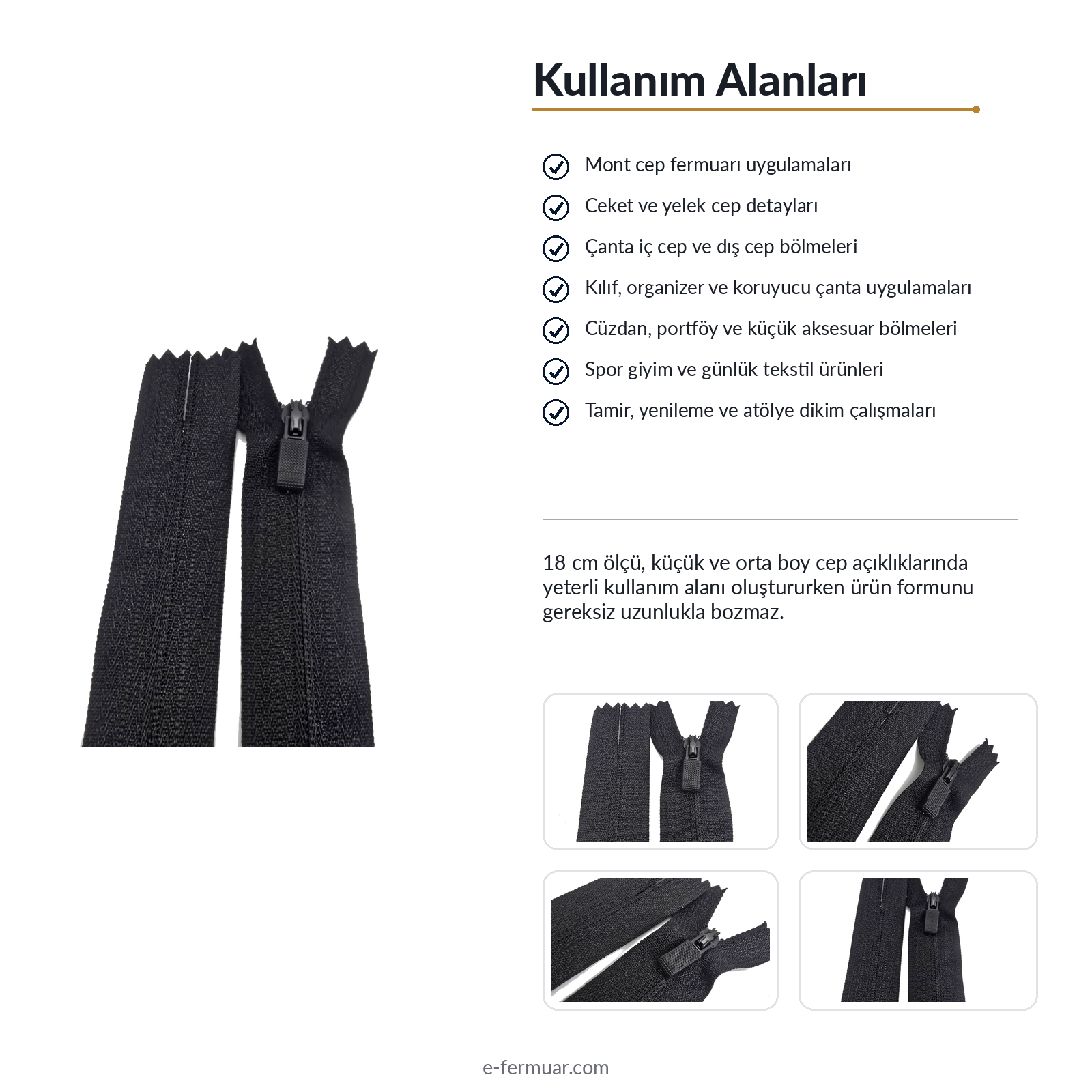 18 Cm Özel Elcikli Naylon Cep Fermuarı Dipli -  NC0018T5Ö
