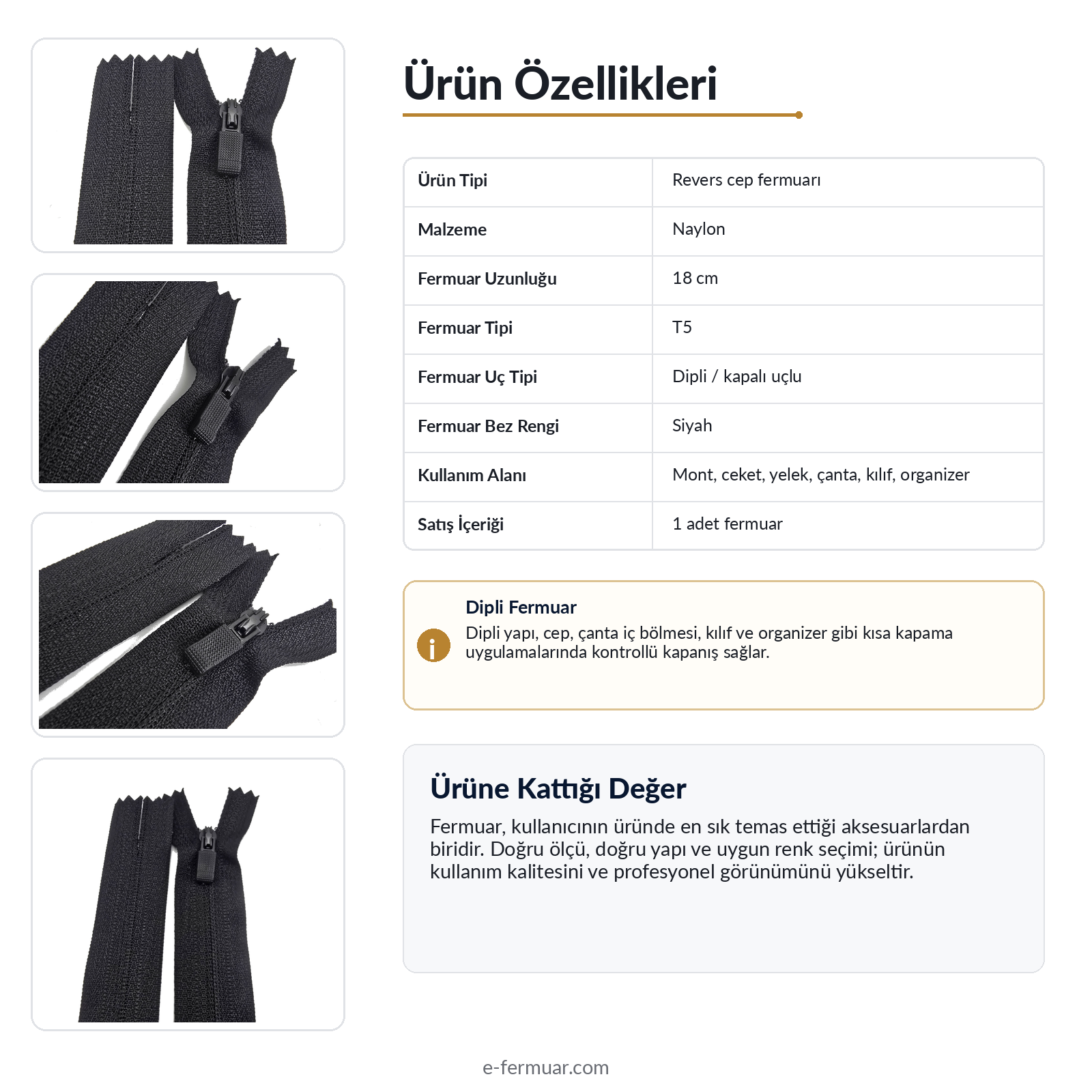 18 Cm Özel Elcikli Naylon Cep Fermuarı Dipli -  NC0018T5Ö