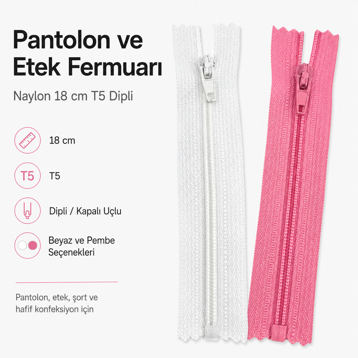 18 Cm Naylon Cep Fermuarı -  Dipli - NC0018T5