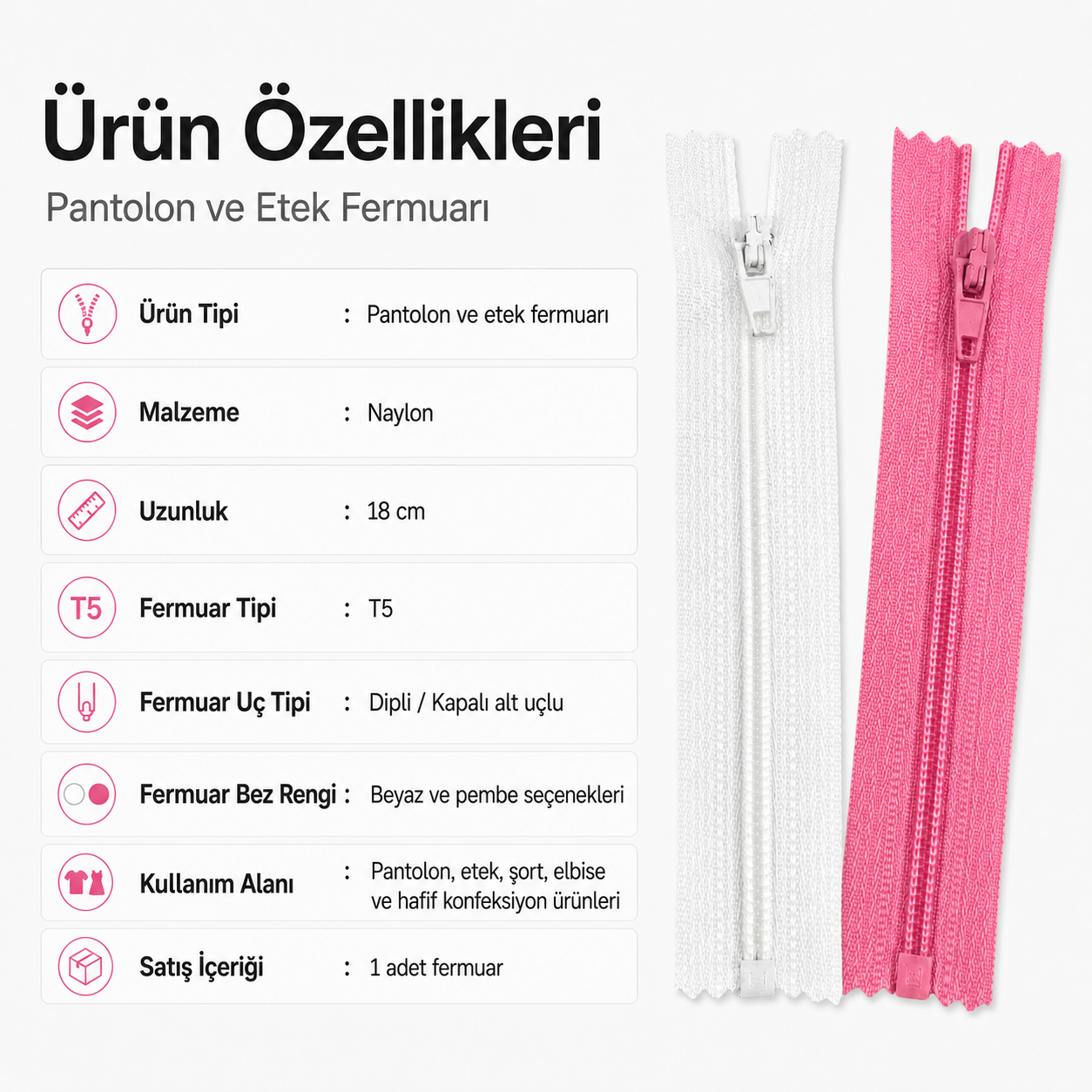 18 Cm Naylon Cep Fermuarı -  Dipli - NC0018T5