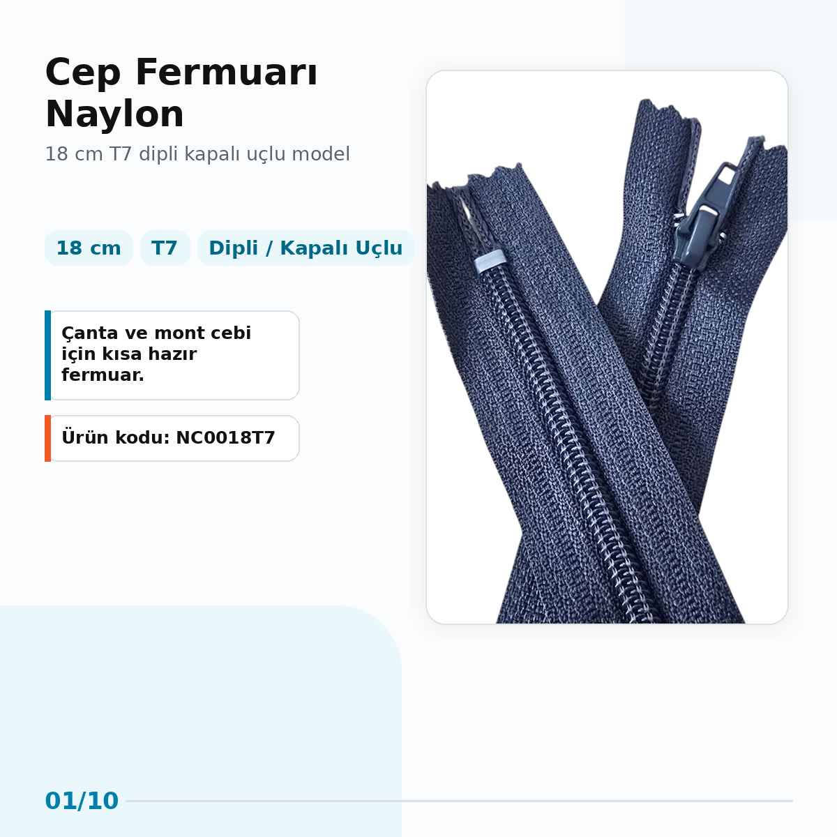 Pocket Zipper Nylon 18 cm #7 Closed-End NC0018T7