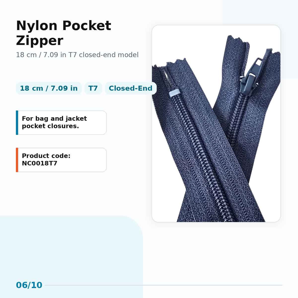 Pocket Zipper Nylon 18 cm #7 Closed-End NC0018T7
