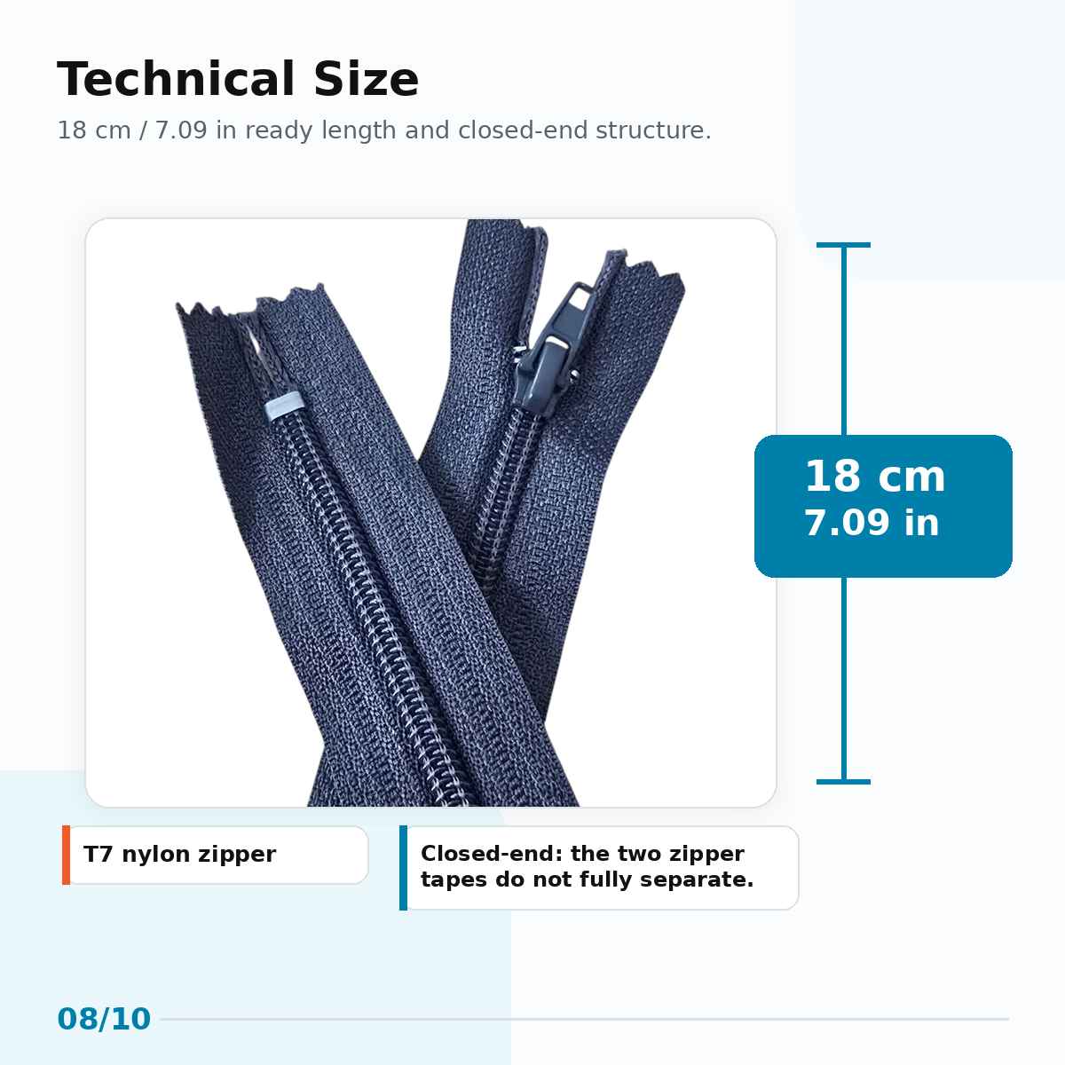 Pocket Zipper Nylon 18 cm #7 Closed-End NC0018T7