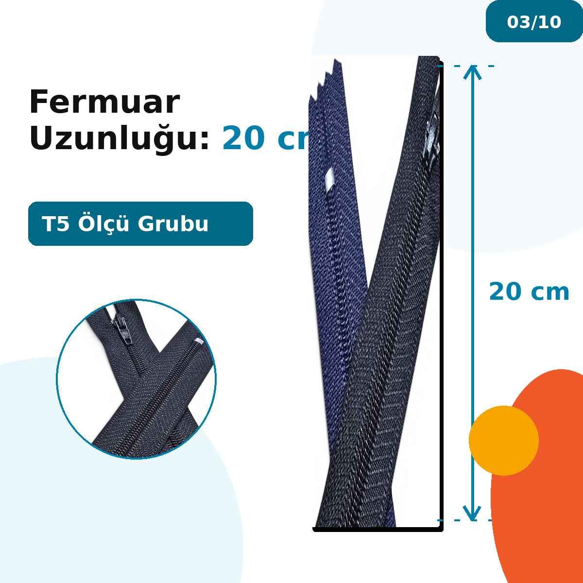 20 cm Pantolon ve Etek Tip 5 Naylon Fermuar Kapalı Uçlu 25 Ad NC0020T5