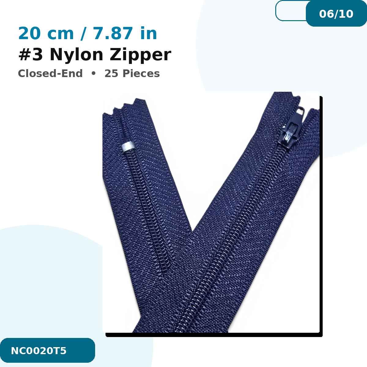 20 cm Pantolon ve Etek Tip 5 Naylon Fermuar Kapalı Uçlu 25 Ad NC0020T5