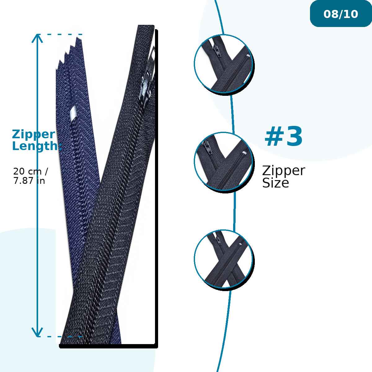 20 cm Pantolon ve Etek Tip 5 Naylon Fermuar Kapalı Uçlu 25 Ad NC0020T5