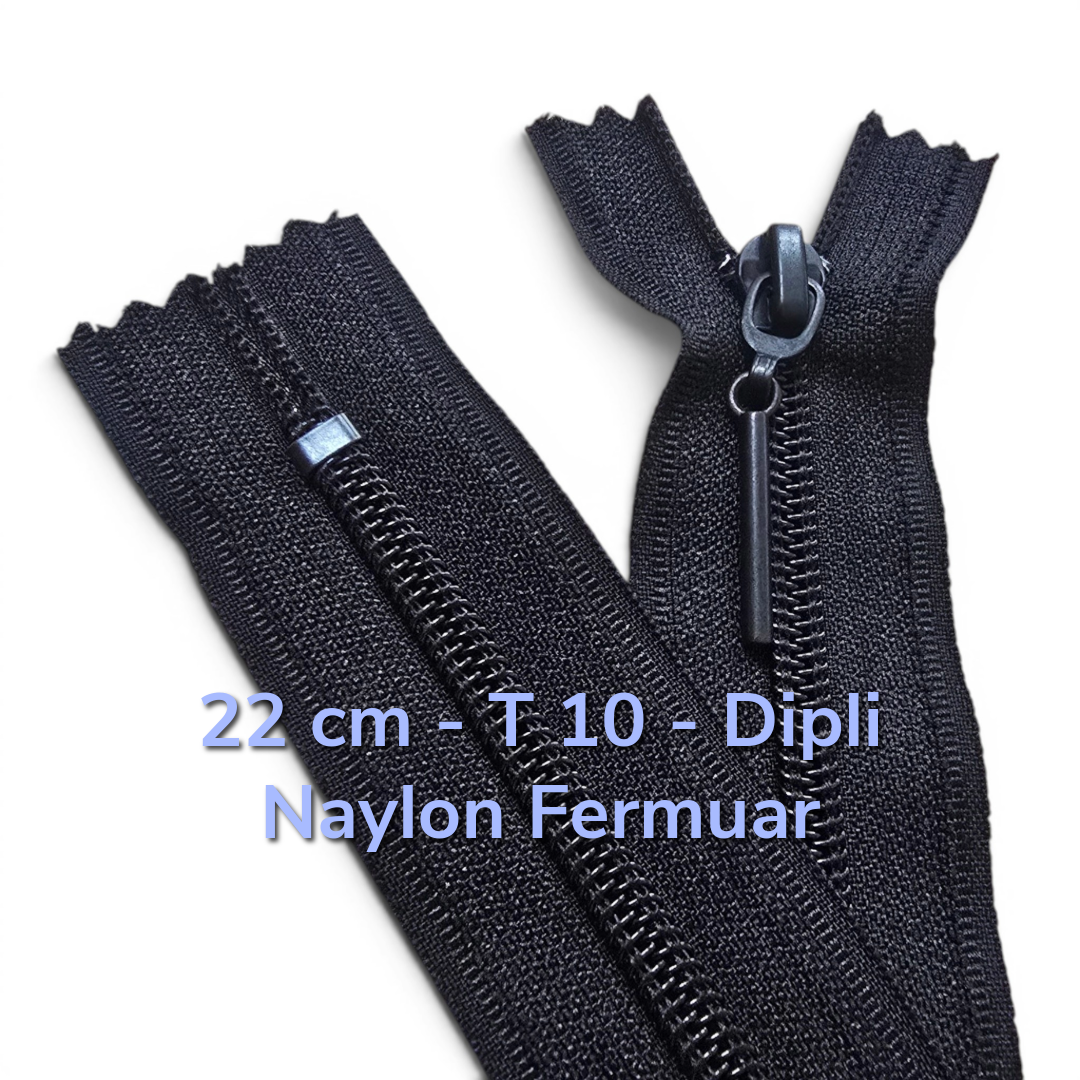 Pantolon ve Etek Fermuarı Naylon 22 cm T 10 Kapalı Uçlu Boru Elcikli NC0022T10