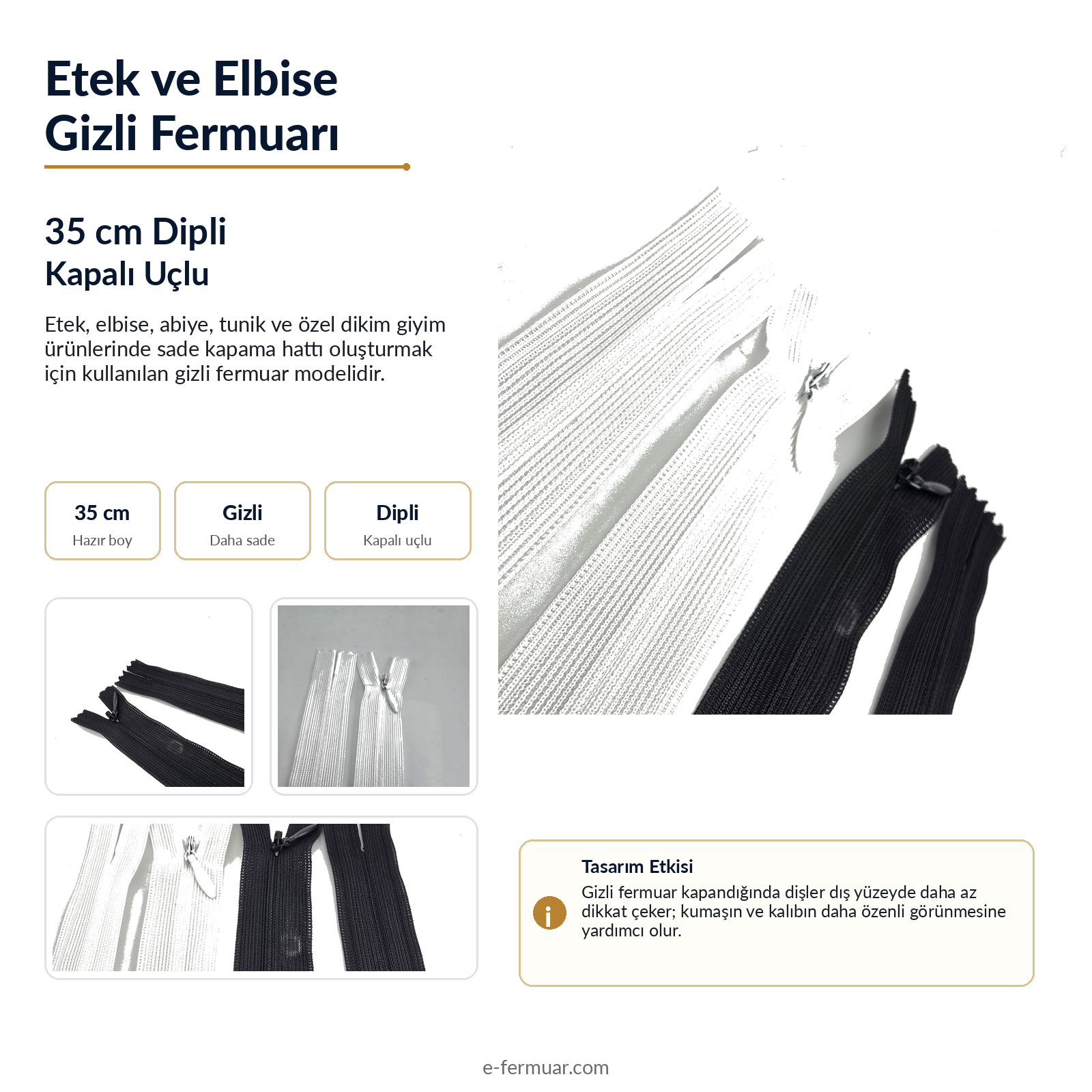 35 cm Tül Şeritli Dipli Gizli Fermuar Tip 3 | Elbise, Etek ve Abiye İçin | NC0035TUL
