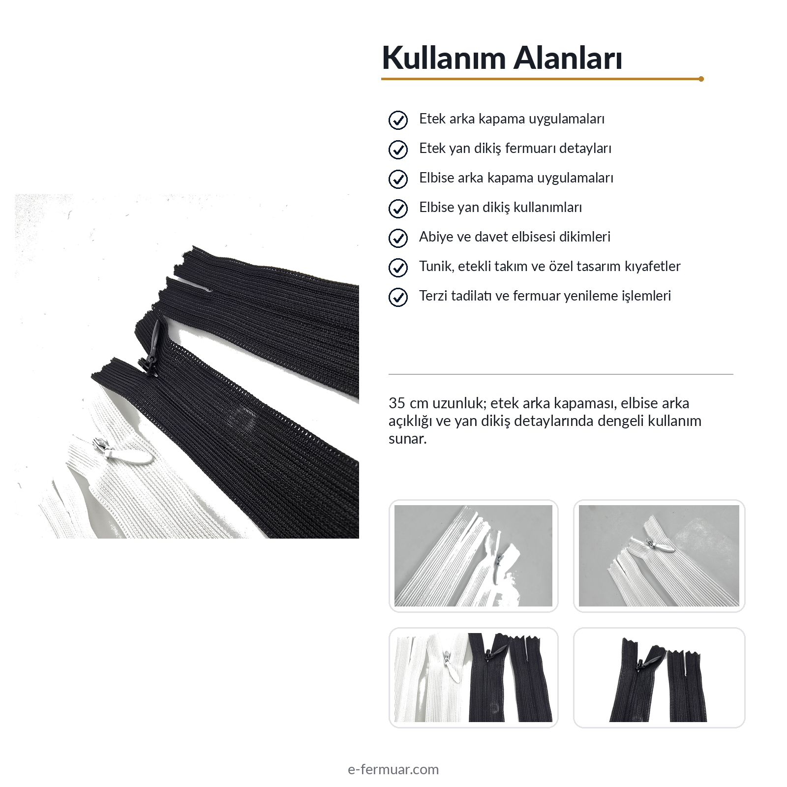 35 cm Tül Şeritli Dipli Gizli Fermuar Tip 3 | Elbise, Etek ve Abiye İçin | NC0035TUL
