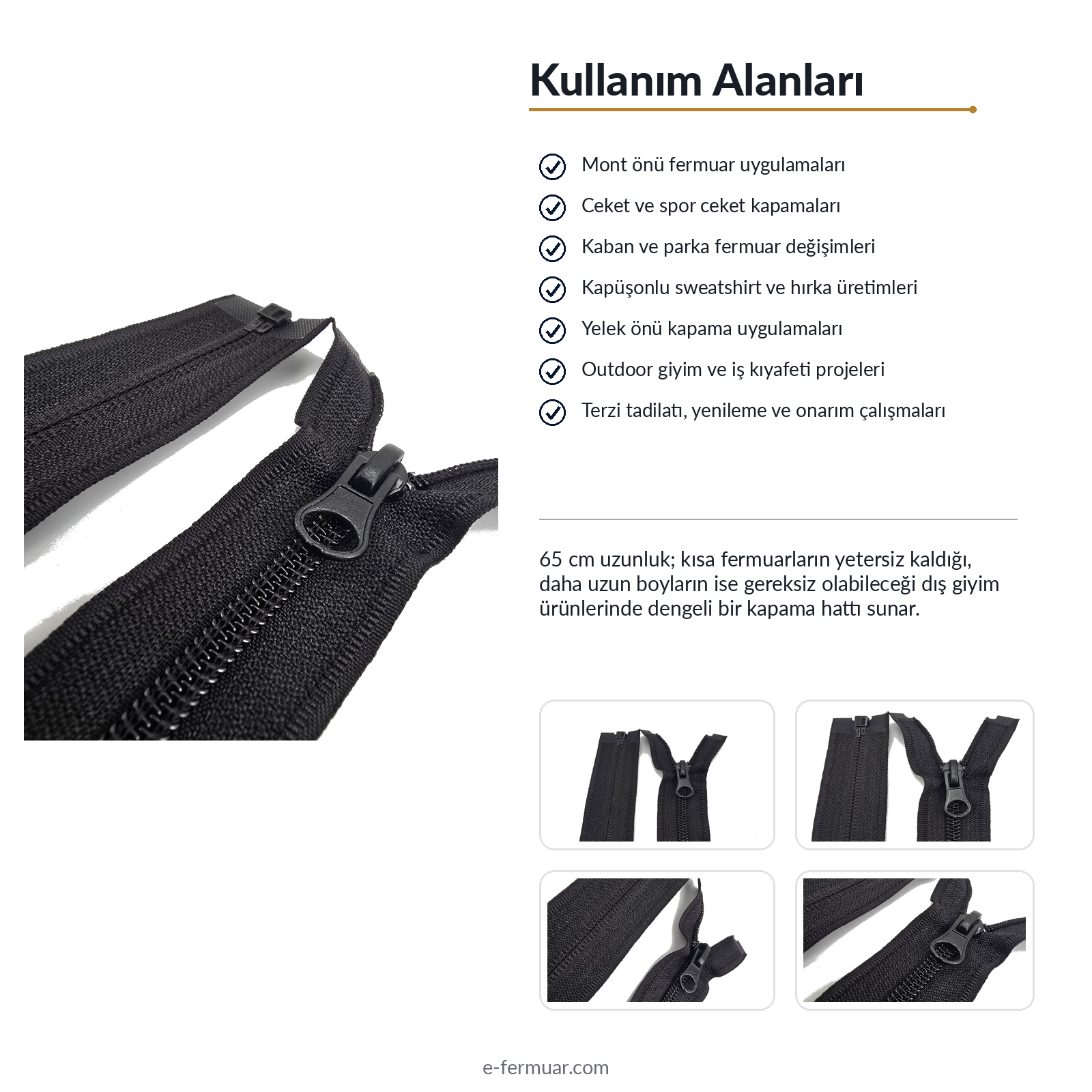 65 cm Tip 10 Naylon Mont Fermuarı Açık Uçlu Separe | Ceket ve Mont İçin | NC0065T10