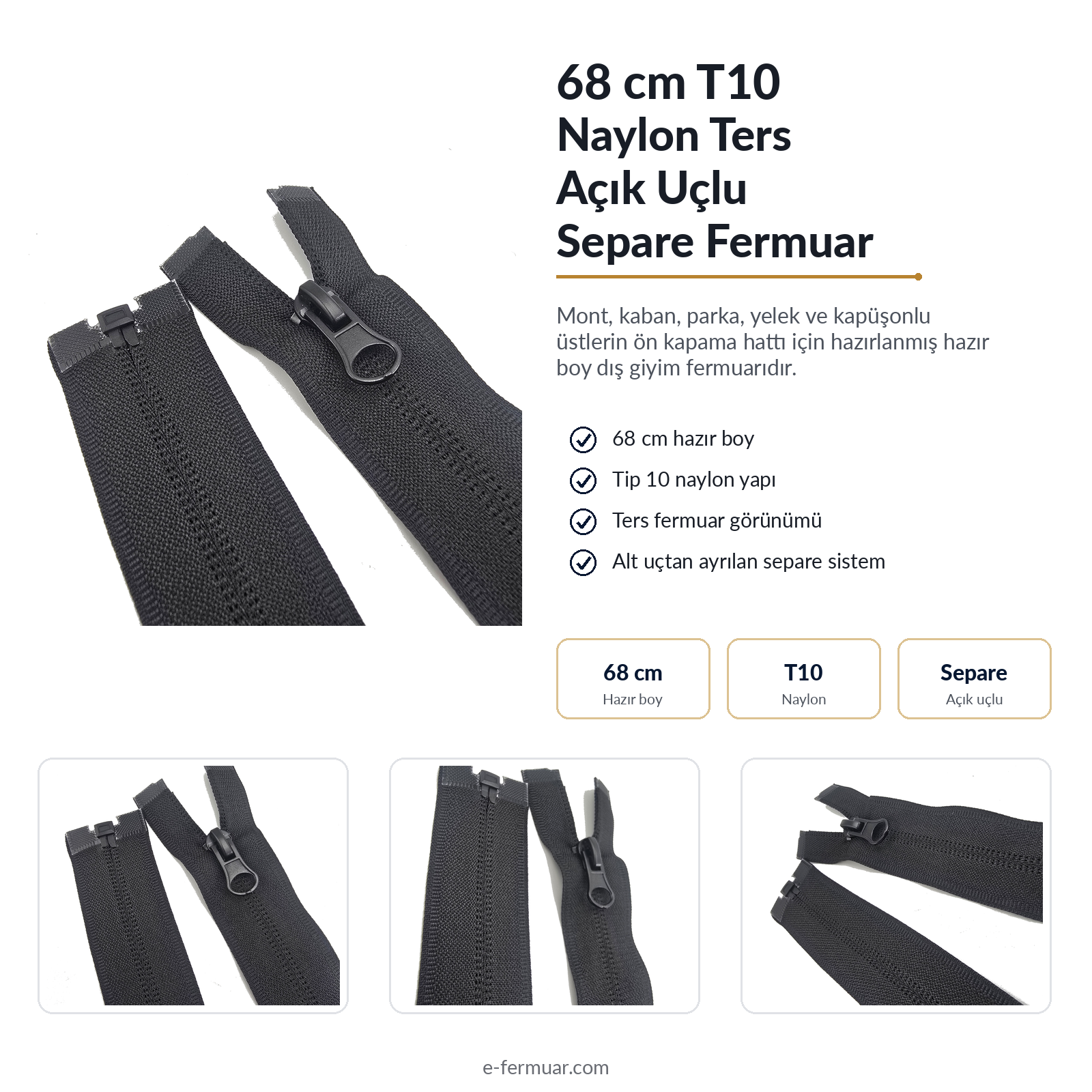 68 Cm Naylon Mont Fermuarı Açık Uçlu (Separe)  -  NC0068T10
