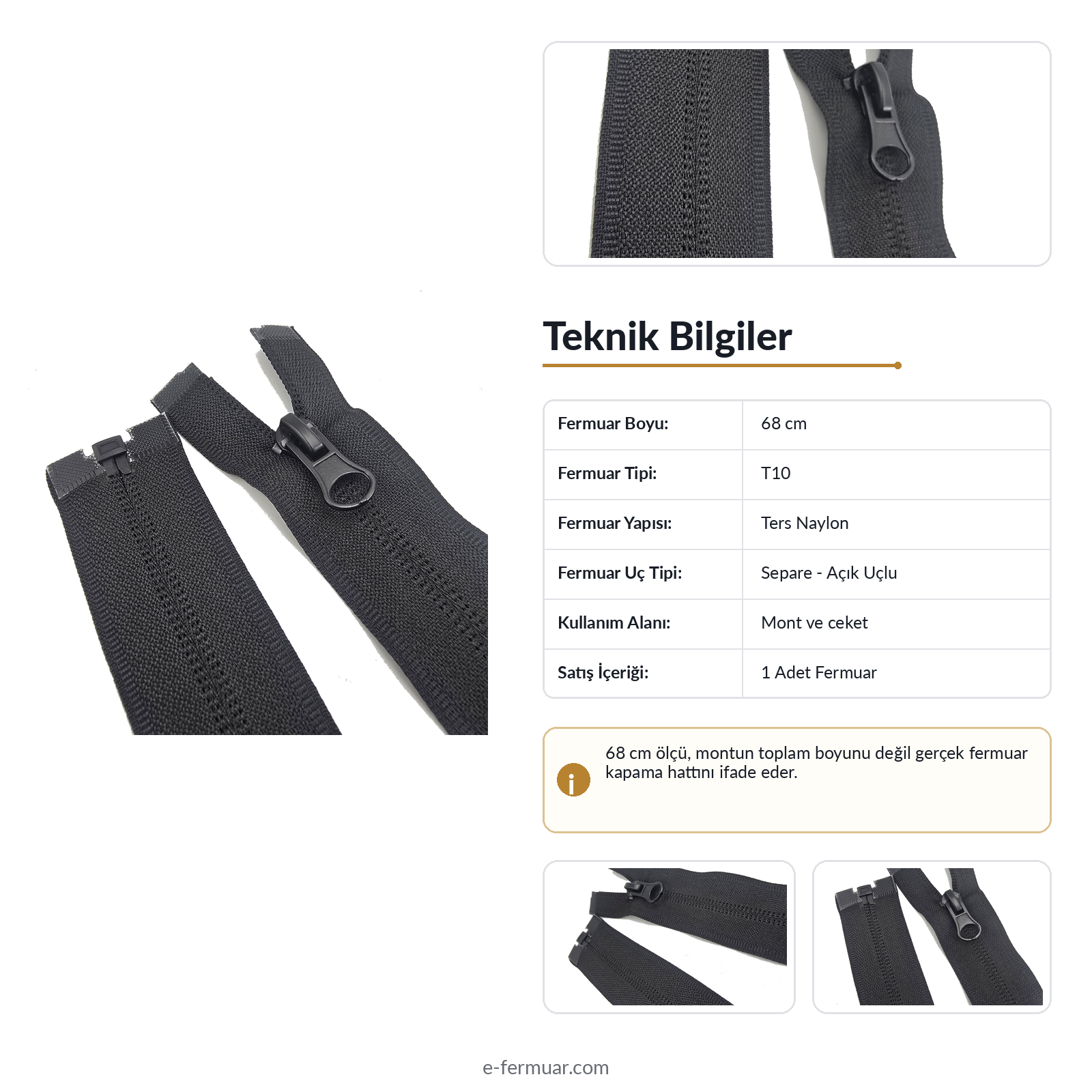 68 Cm Naylon Mont Fermuarı Açık Uçlu (Separe)  -  NC0068T10