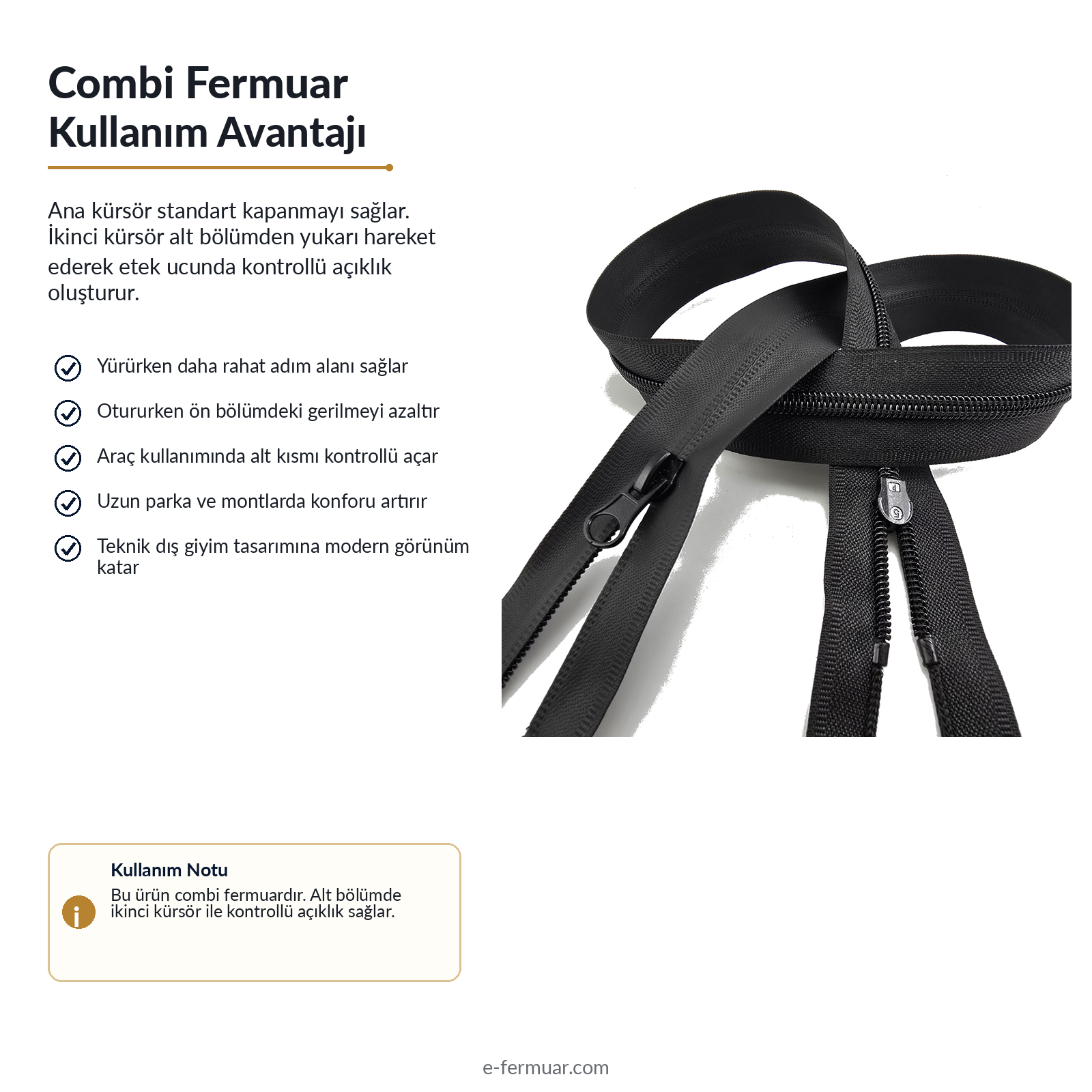 70 cm TPU Su Geçirmez Fermuar Combi | Teknik Dış Giyim ve Çanta İçin | NC0070SG