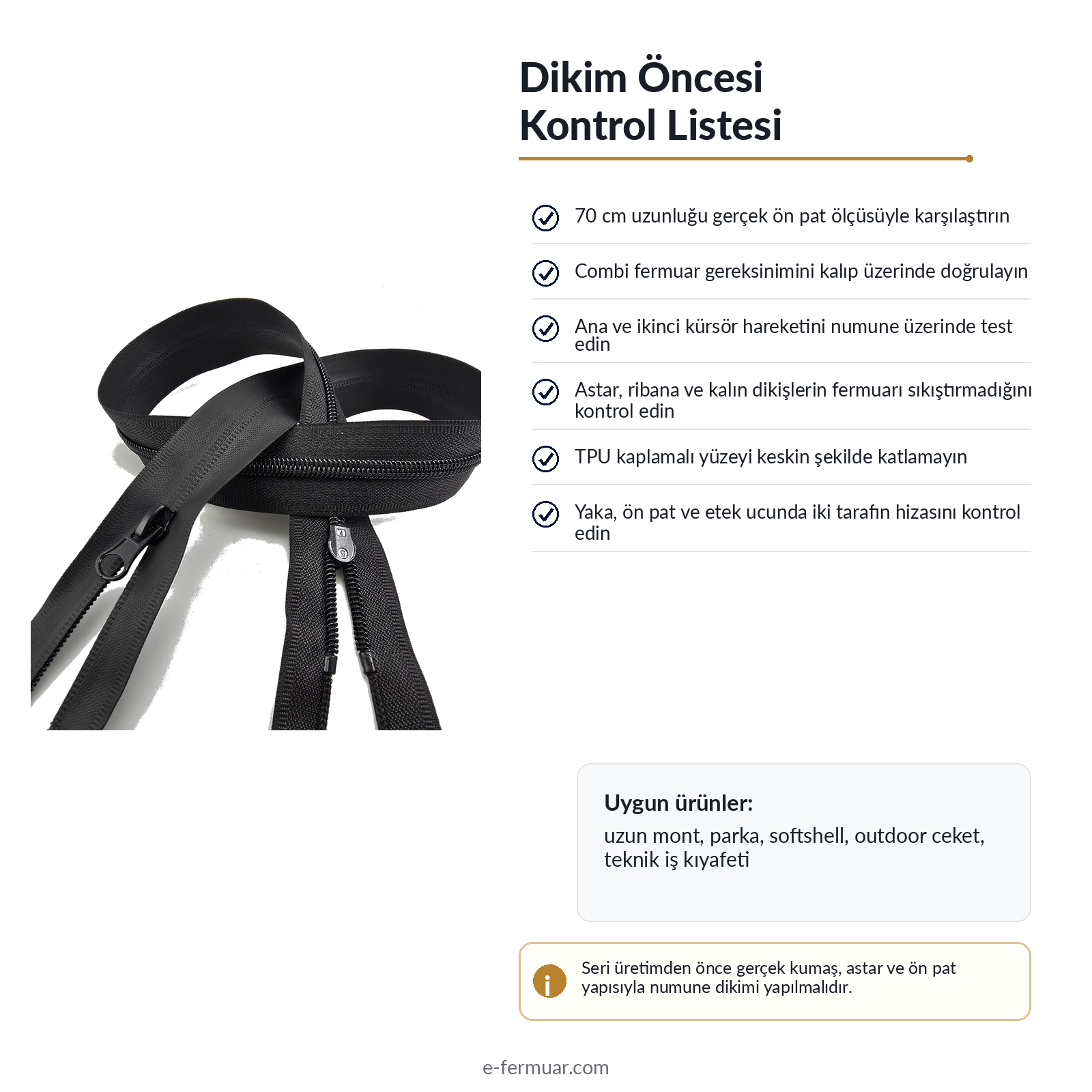 70 cm TPU Su Geçirmez Fermuar Combi | Teknik Dış Giyim ve Çanta İçin | NC0070SG