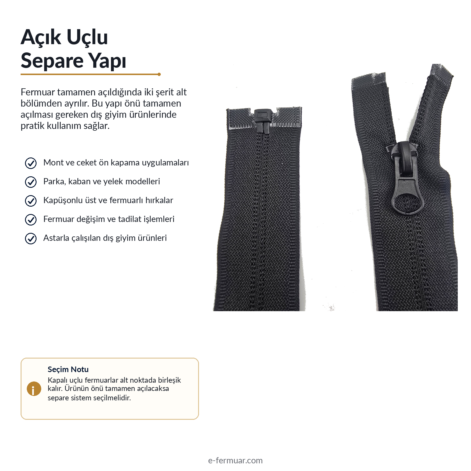 72 cm Tip 10 Naylon Mont Fermuarı Açık Uçlu Separe | Mont ve Ceket İçin | NC0072T10