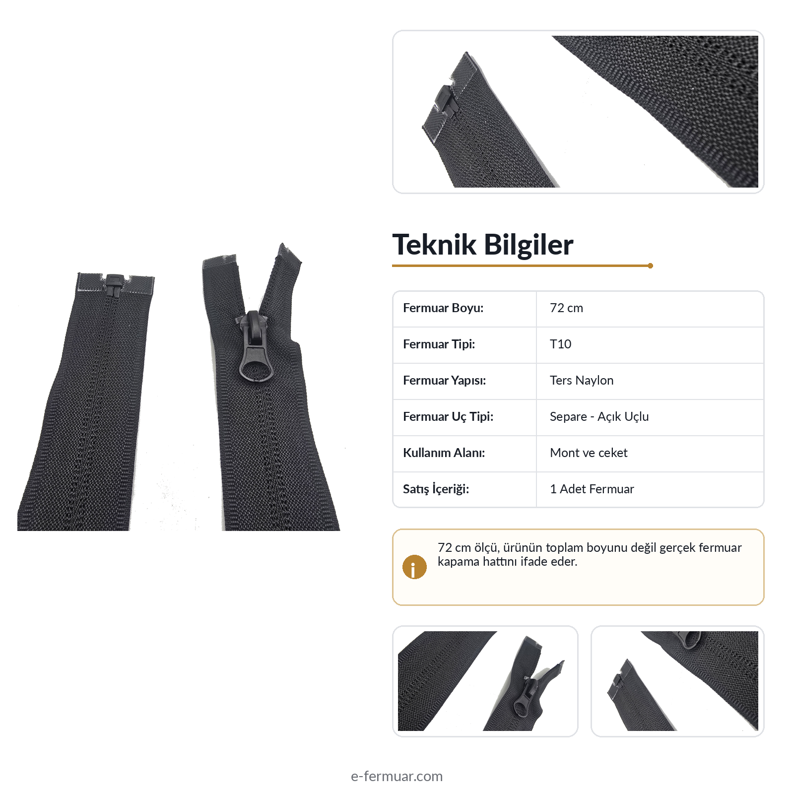 72 cm Tip 10 Naylon Mont Fermuarı Açık Uçlu Separe | Mont ve Ceket İçin | NC0072T10