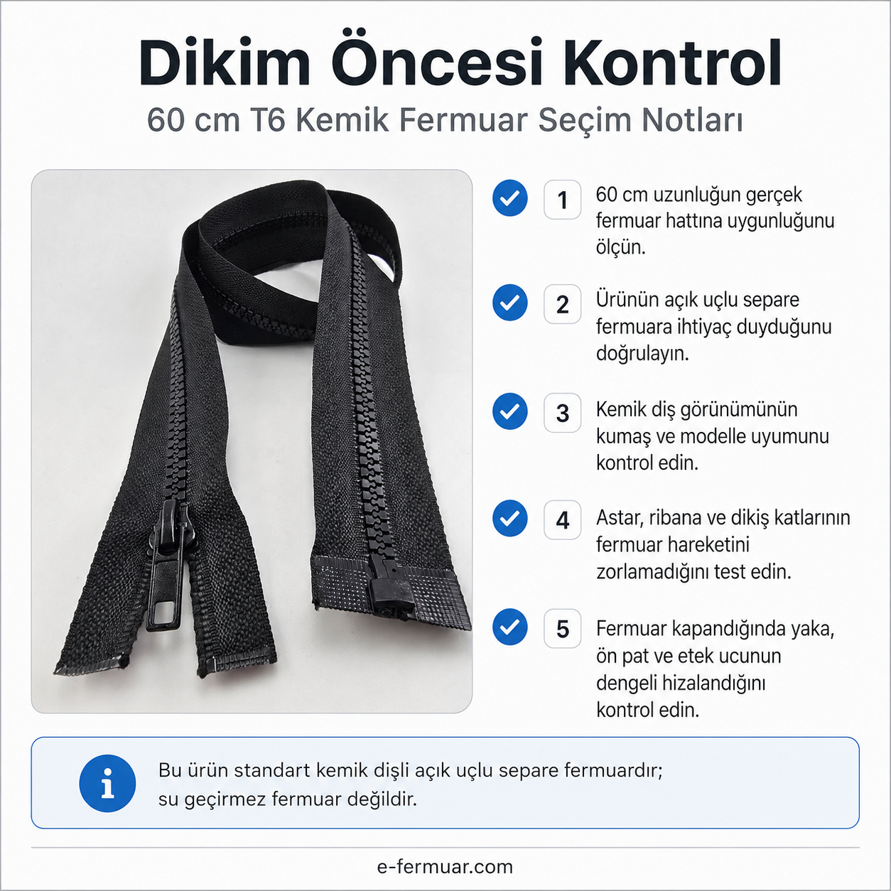 60 Cm Kemik Mont Fermuarı Açık Uçlu (Separe)  -  PR0060T6