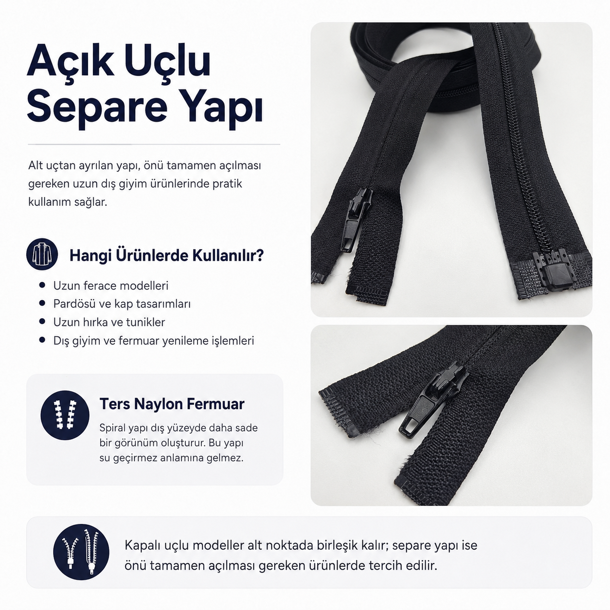 120 cm Naylon Ters Ferace Fermuarı | Uzun Dış Giyim İçin | ZP00120S