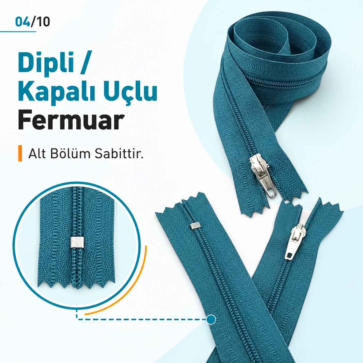 50 cm T5 Mavi Naylon Dipli Fermuar – Cep ve Çanta Fermuarı ZP0050t5