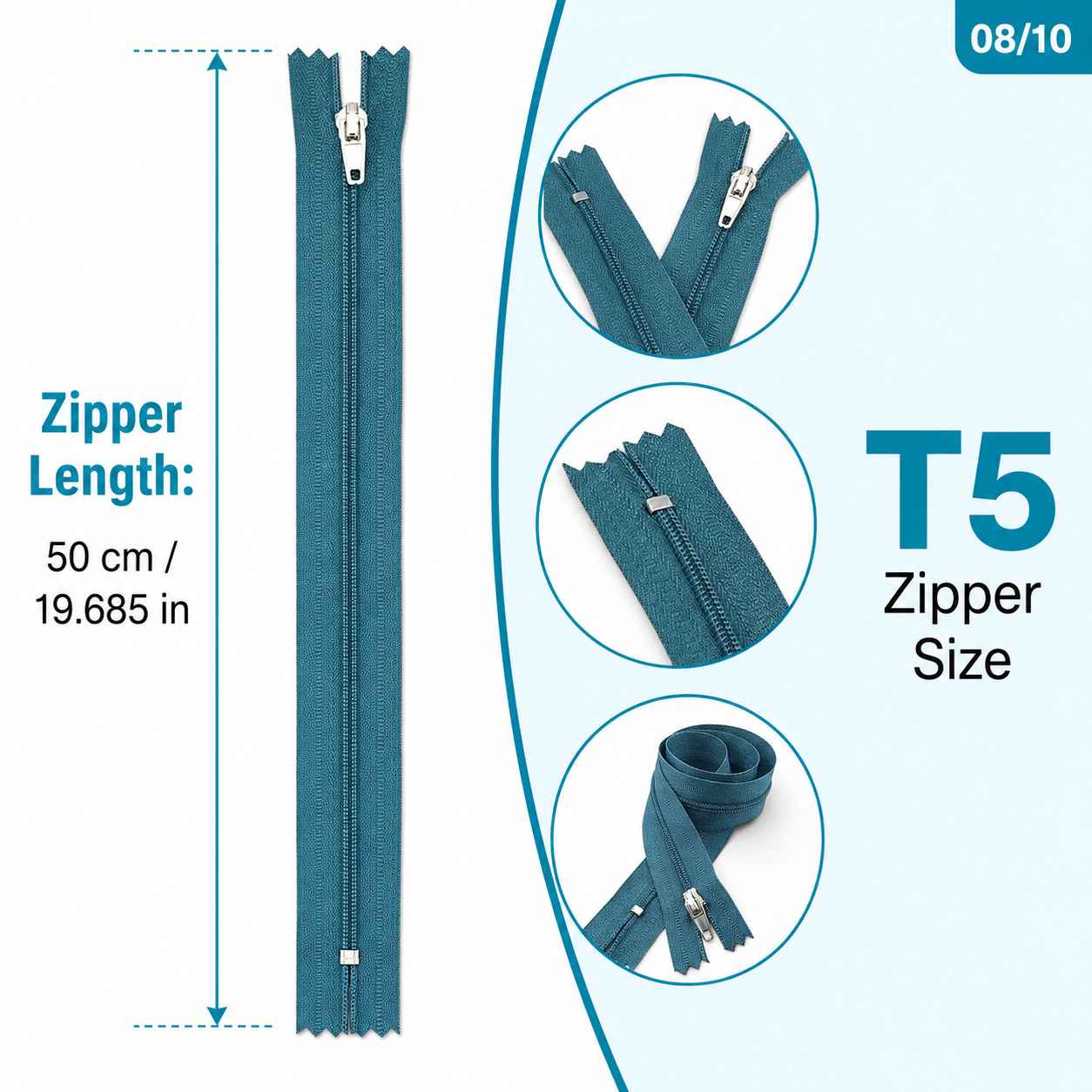 50 cm T5 Mavi Naylon Dipli Fermuar – Cep ve Çanta Fermuarı ZP0050t5