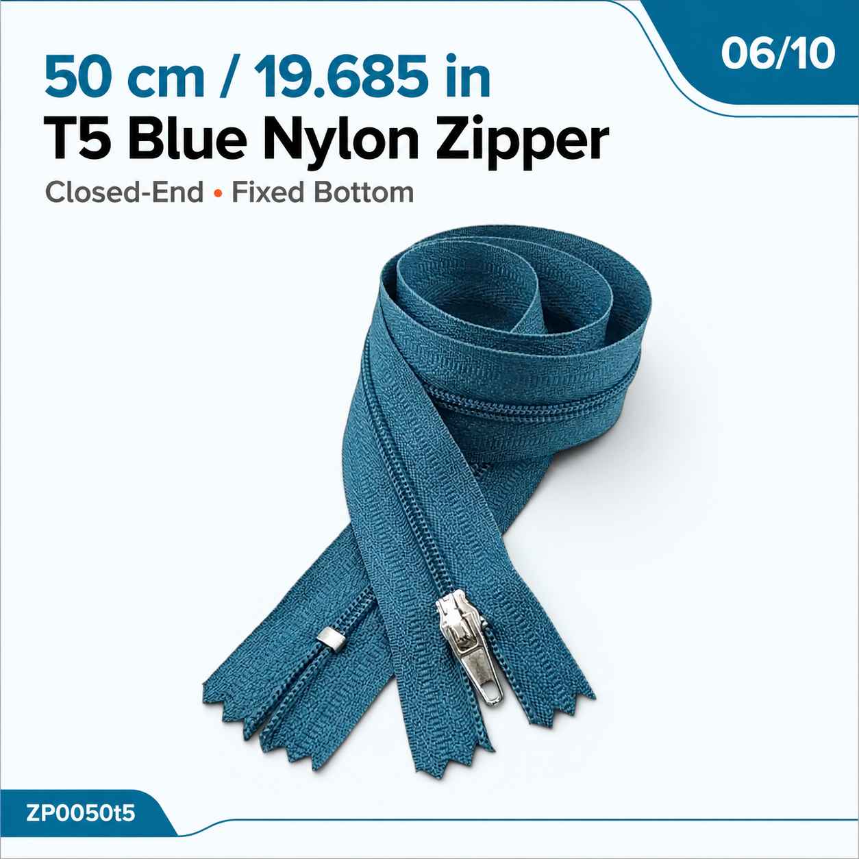 50 cm T5 Mavi Naylon Dipli Fermuar – Cep ve Çanta Fermuarı ZP0050t5