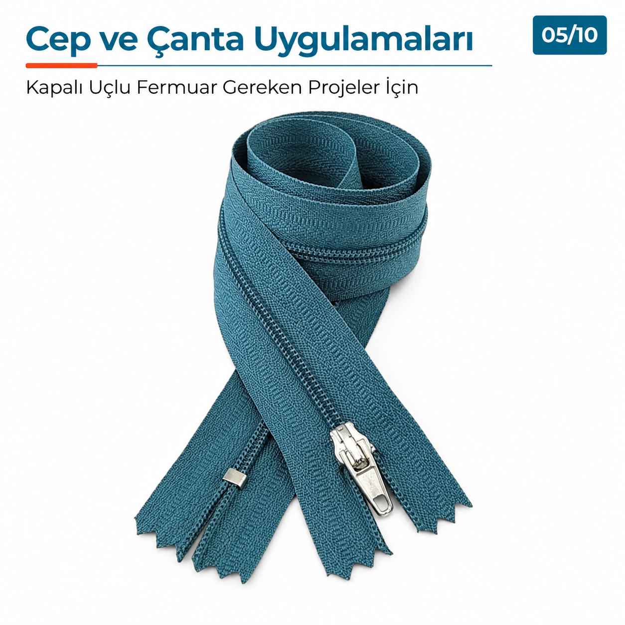 50 cm T5 Mavi Naylon Dipli Fermuar – Cep ve Çanta Fermuarı ZP0050t5