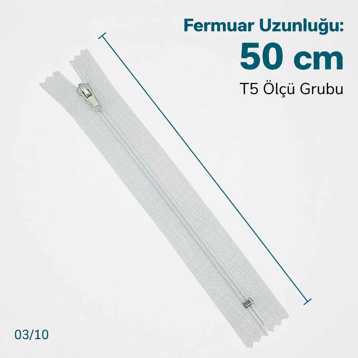 50 cm T5 Beyaz Naylon Dipli Fermuar – Cep ve Çanta Fermuarı ZP0050t5